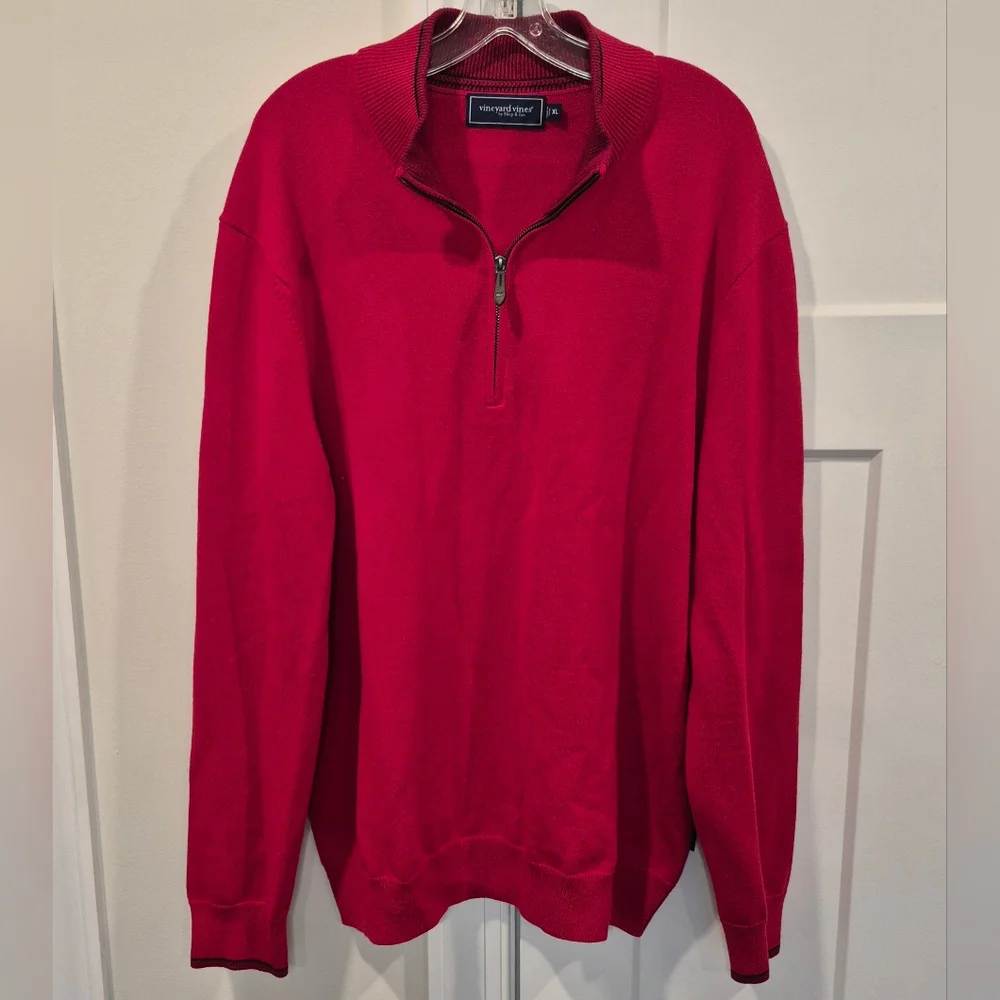 Vineyard Vines Sweater Red Boathouse Tipping 1/4 Zip Pullover Wool Blend…